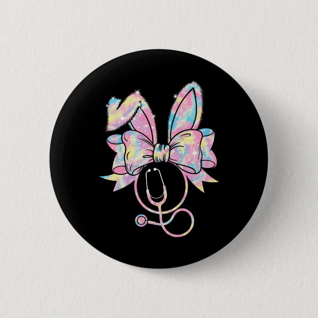 Easter Nurse Coquette Bow Stethoscope Bunny Scrub  6 Cm Round Badge (Front)