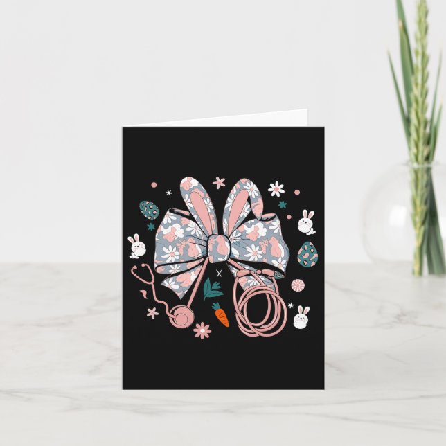 Easter Nurse Coquette Bow Stethoscope Bunny Scrub  Card (Front)