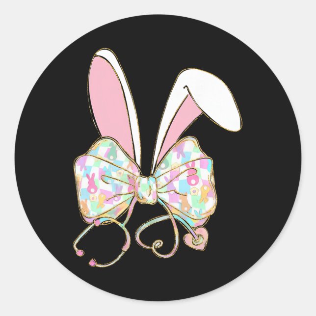 Easter Nurse Coquette Bow Stethoscope Bunny Scrub  Classic Round Sticker (Front)