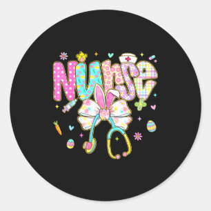 Easter Nurse Coquette Bow Stethoscope Bunny Scrub Classic Round Sticker
