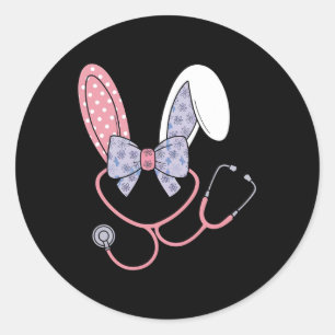 Easter Nurse Coquette Bow Stethoscope Bunny Scrub Classic Round Sticker
