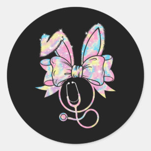 Easter Nurse Coquette Bow Stethoscope Bunny Scrub Classic Round Sticker