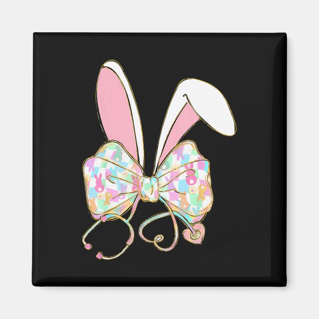 Easter Nurse Coquette Bow Stethoscope Bunny Scrub  Magnet (Front)