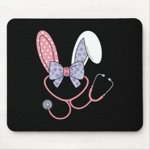 Easter Nurse Coquette Bow Stethoscope Bunny Scrub  Mouse Pad