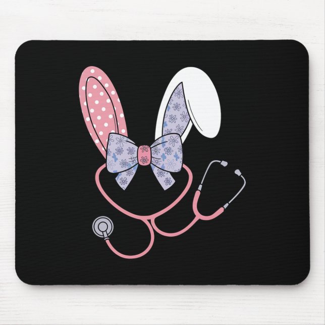 Easter Nurse Coquette Bow Stethoscope Bunny Scrub  Mouse Pad (Front)