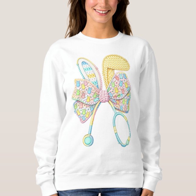 Easter Nurse Yarn Crochet Bunny Ears Sweatshirt (Front)