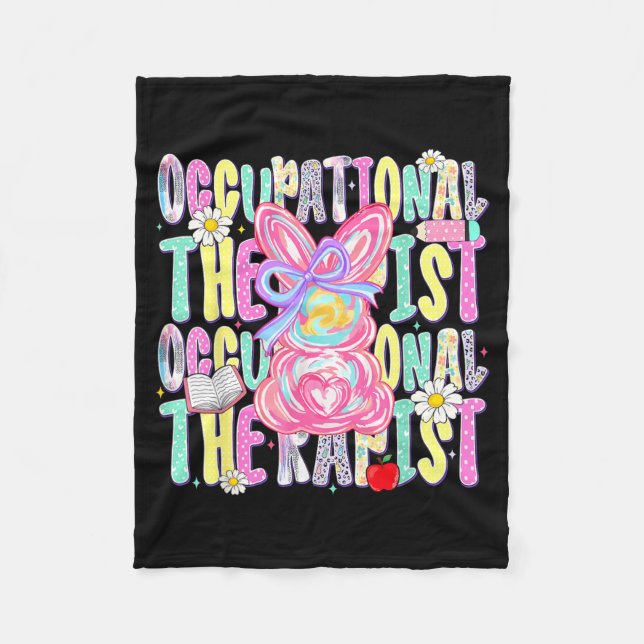 Easter Occupational Therapist Cute Colourful Sprin Fleece Blanket (Front)
