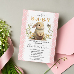 Easter Oh Baby Bunny Spring Girl Baby Shower Invitation