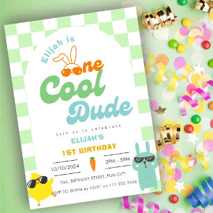 Easter One Cool Dude Boy 1st Birthday Invitation