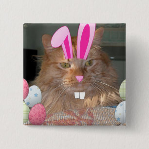 Easter Orange Tabby Kitty Cat 15 Cm Square Badge
