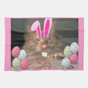 Easter Orange Tabby Kitty Cat Tea Towel