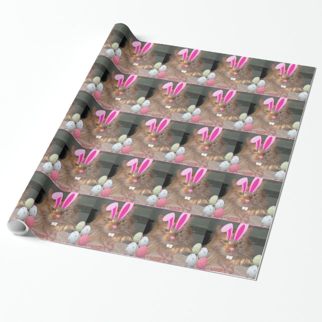 Easter Orange Tabby Kitty Cat Wrapping Paper (Unrolled)