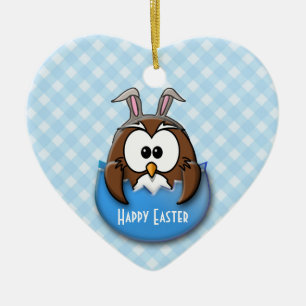 Easter owl - blue ceramic tree decoration