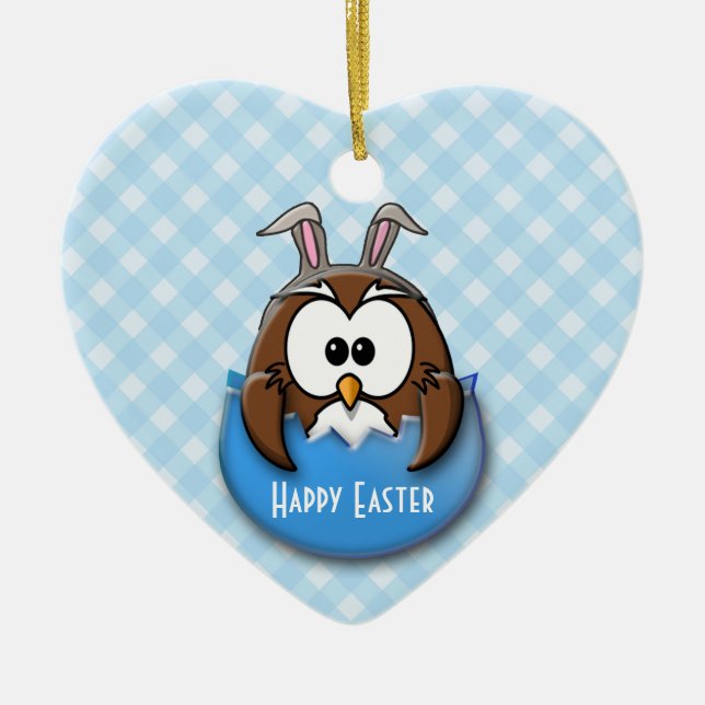 Easter owl - blue ceramic tree decoration (Front)