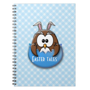 Easter owl - blue spiral notebook