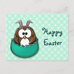 Easter owl gingham - green holiday postcard