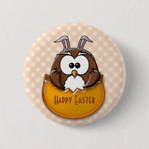 Easter owl - orange 6 cm round badge