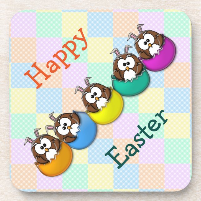 Easter owl - rainbow coaster (Front)