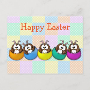 Easter owl - rainbow holiday postcard