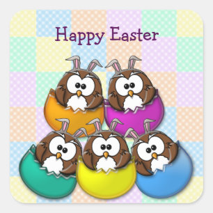 Easter owl - rainbow square sticker