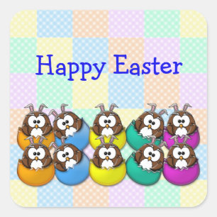 Easter owl - rainbow square sticker
