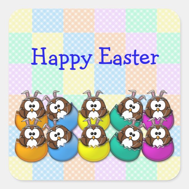 Easter owl - rainbow square sticker (Front)
