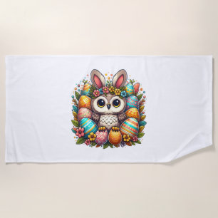 Easter owl with bunny ears beach towel