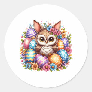 Easter owl with bunny ears  classic round sticker