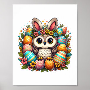 Easter owl with bunny ears   poster