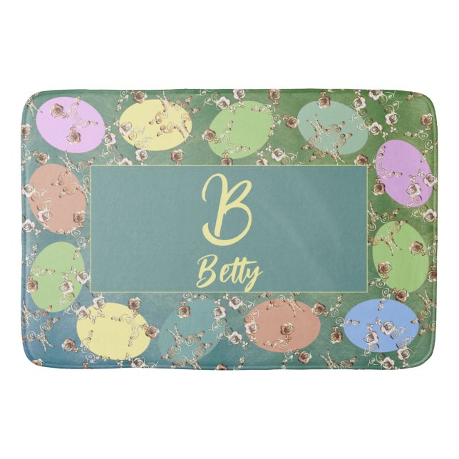 Easter Pale Grey Pastel Eggs & Roses Bath Mat (Front)