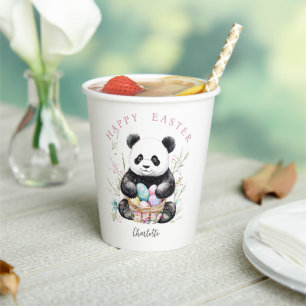 Easter panda bear watercolor floral paper cups