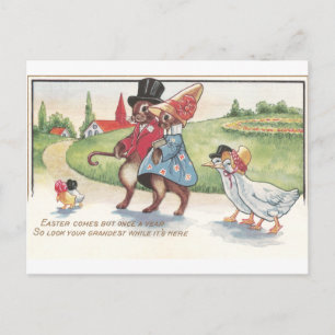 Easter Parade of Rabbits and Ducks Holiday Postcard