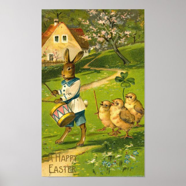 Easter Parade With Rabbit & Chicks Vintage Poster (Front)