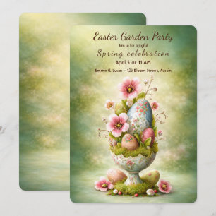 Easter Party Invitation Floral Eggs Garden Spring