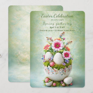 Easter Party Invitation Floral Eggs Spring Elegant