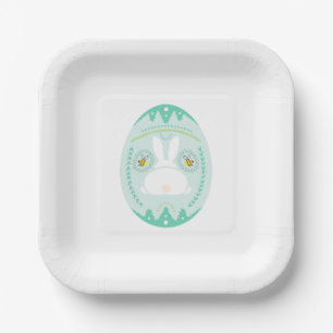 Easter party plate with green egg with white bunny