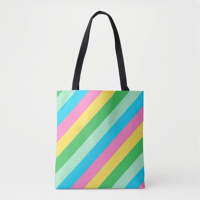 Easter Pastel Colours Pink Blue Stripes Tote Bag (Front)