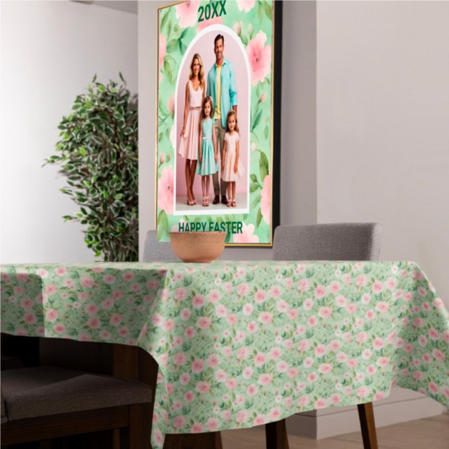 Easter Pastel Pink & Green Florals Tablecloth (Creator Uploaded)