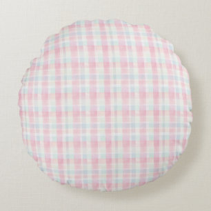 Easter Pastel Plaid Seamless Fabric – Cute  Round Cushion