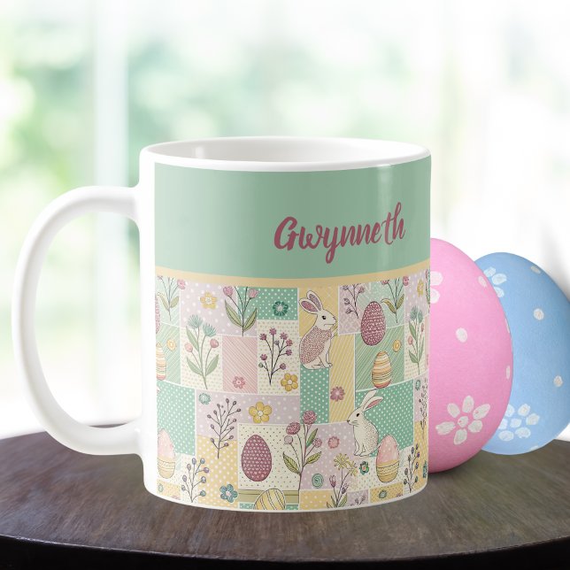Easter Patchwork Pastel Bunnies Eggs and Gingham Coffee Mug (Creator Uploaded)