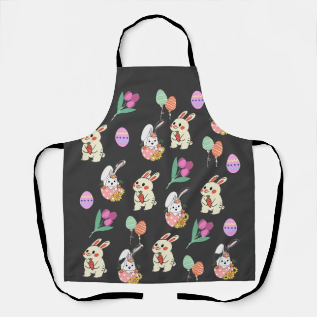 Easter Pattern Rabbit And Eggs   Apron (Front)