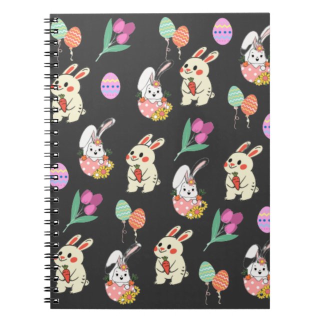 Easter Pattern Rabbit And Eggs  Notebook (Front)