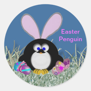 Easter Penguin Classic Round Sticker
