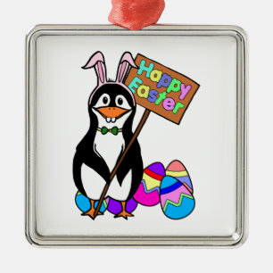 Easter Penguin with Coloured Eggs Metal Tree Decoration