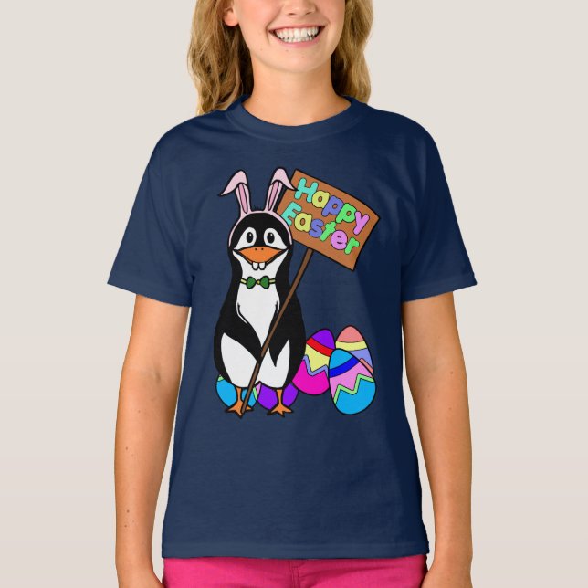 Easter Penguin with Coloured Eggs T-Shirt (Front)
