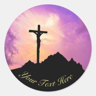 Easter Personalise Jesus On the Cross Classic Round Sticker