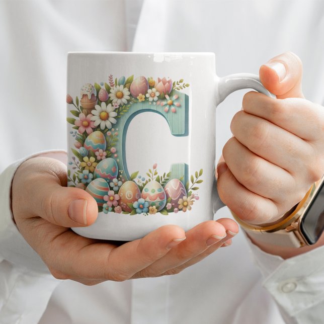 Easter Personalised Floral Monogram With Name Coffee Mug (Creator Uploaded)