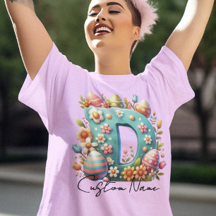 Easter Personalised Floral Monogram With Name T-Shirt