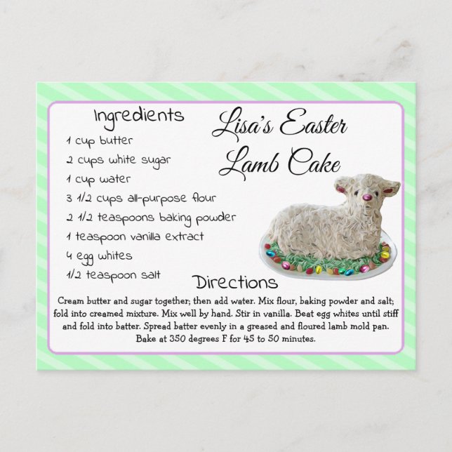 Easter Personalised Lamb Cake Recipe Postcard (Front)