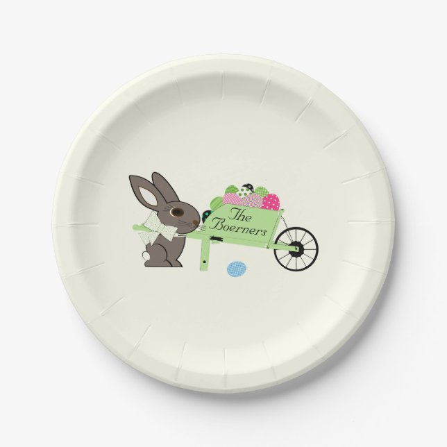 Easter Personalized Rabbit Eggs Paper Plates (Front)